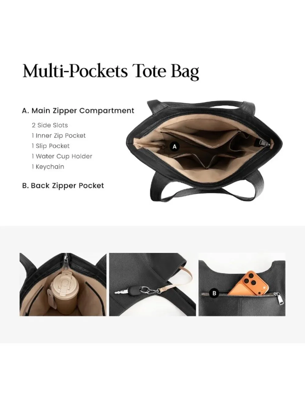 Soft Genuine Leather Tote Bag for Women | Slouchy Shoulder Bag with Zipper